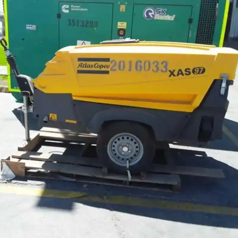 Arriendo de Compresor de Aire 190 CFM Atlas Copco modelo XAS 97 en SK Rental con cobertura nacional.